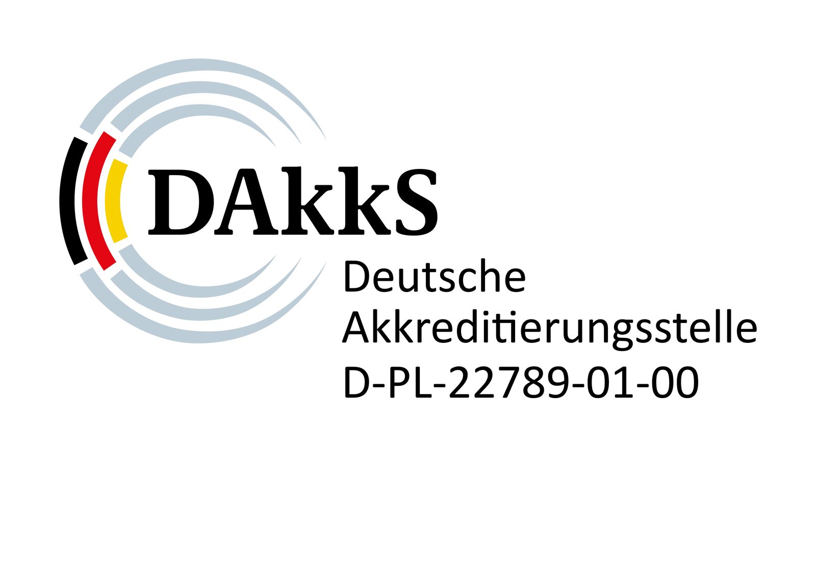 Logo der Deutschen Akkreditierungsstelle (DAkkS) mit der Registriernummer D-PL-22789-01-00